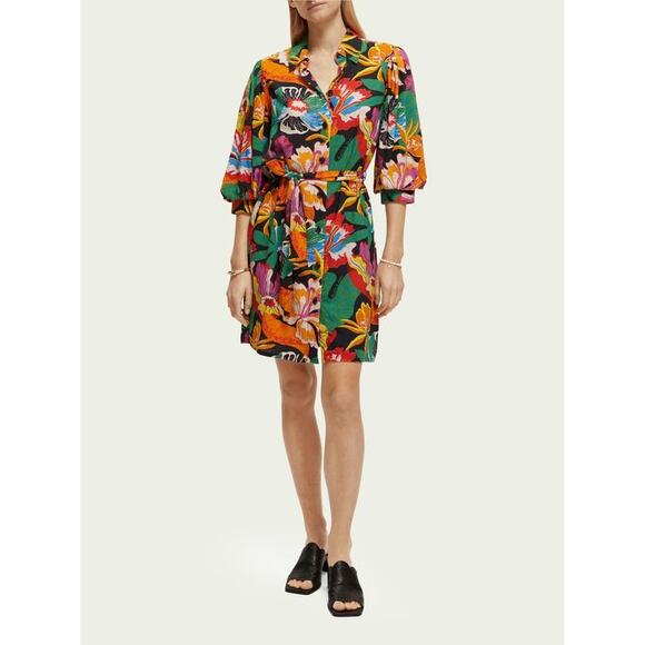 Scotch & Soda Cassie Floral Button Up Linen Blend Shirt Dress 23163035-NHD XS - Picture 3 of 10